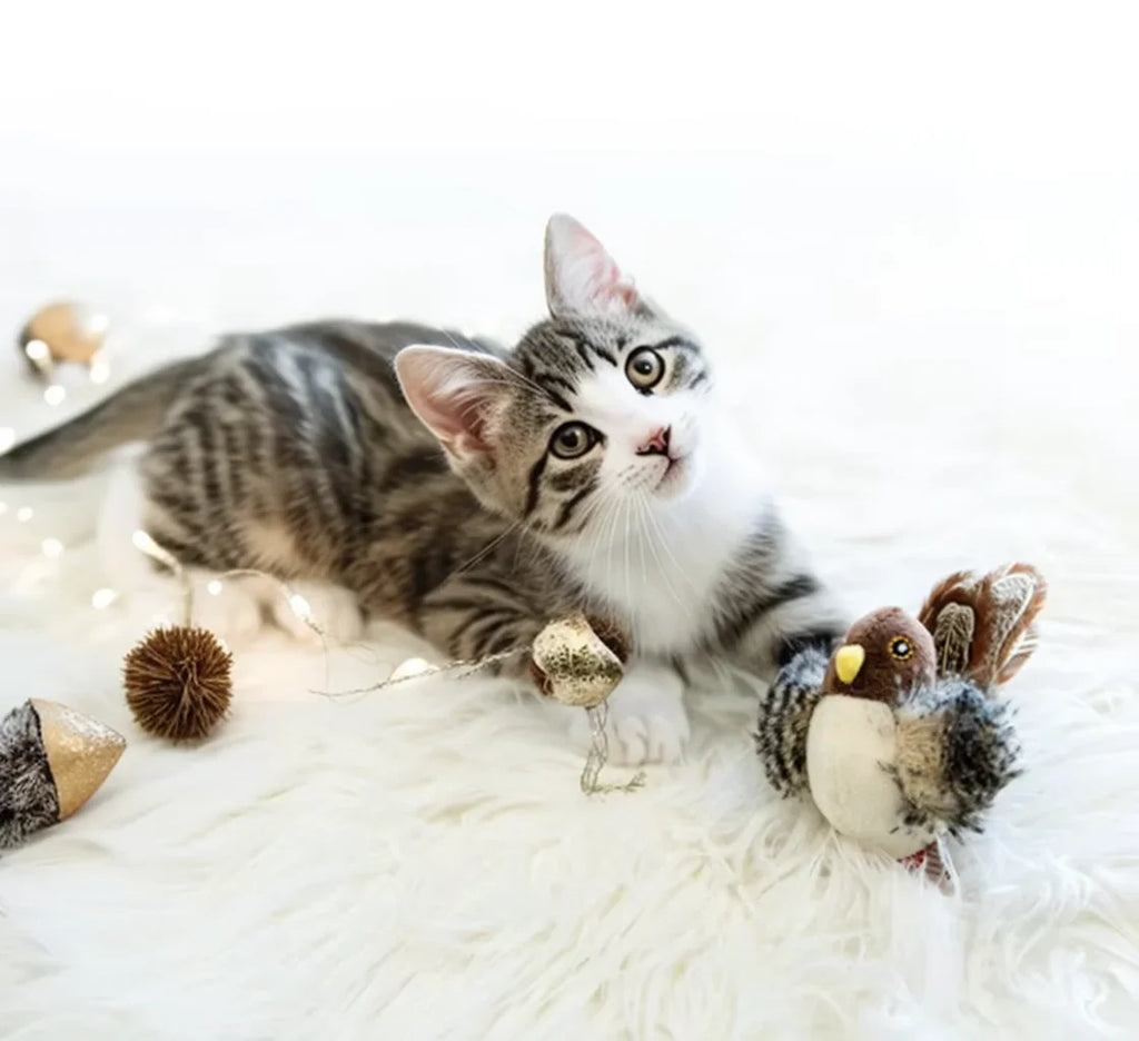 Electric Bird-Chirping Plush Cat Toy – Feather Teaser