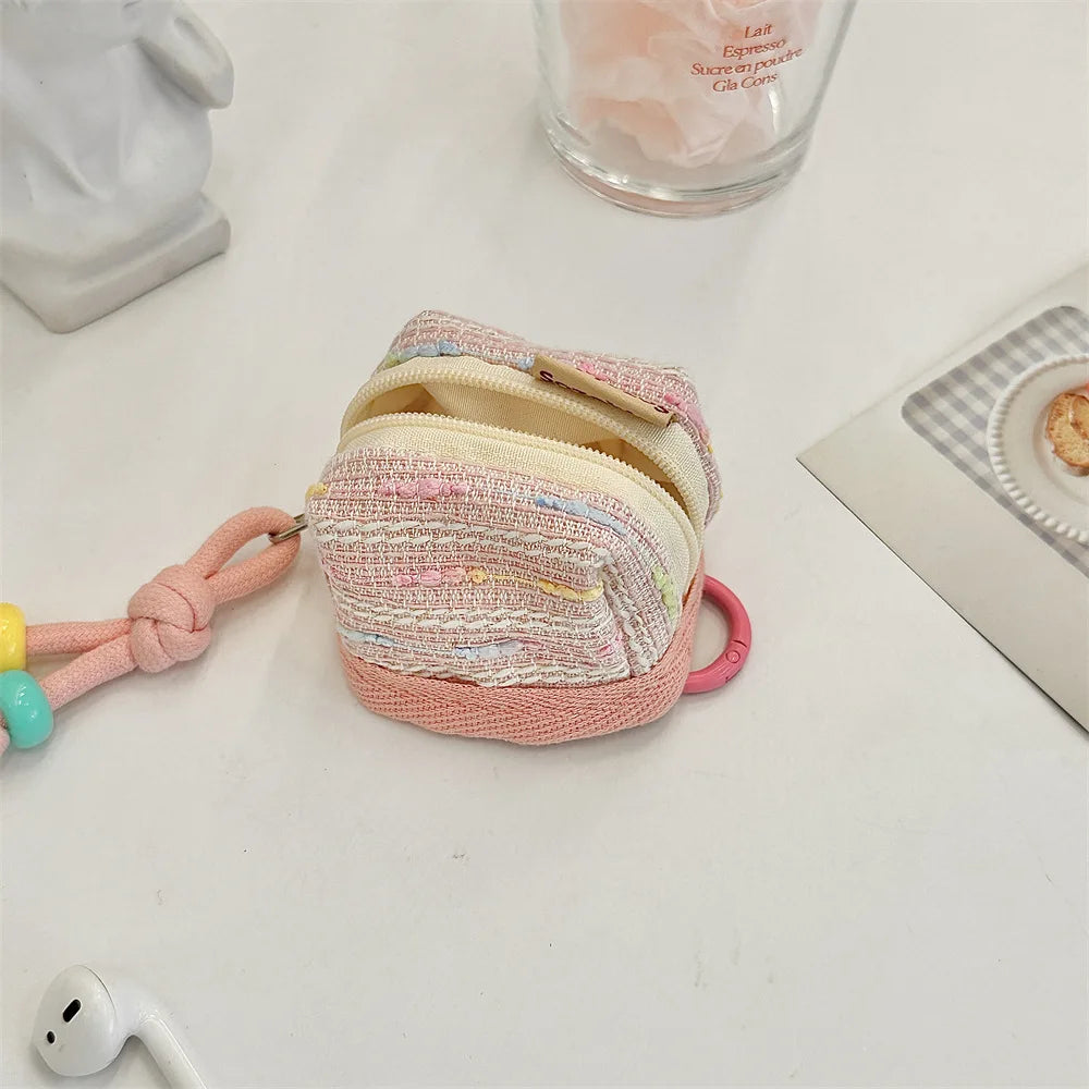 Cute Tweed AirPods Case – Soft Fabric Earbuds Storage Pouch