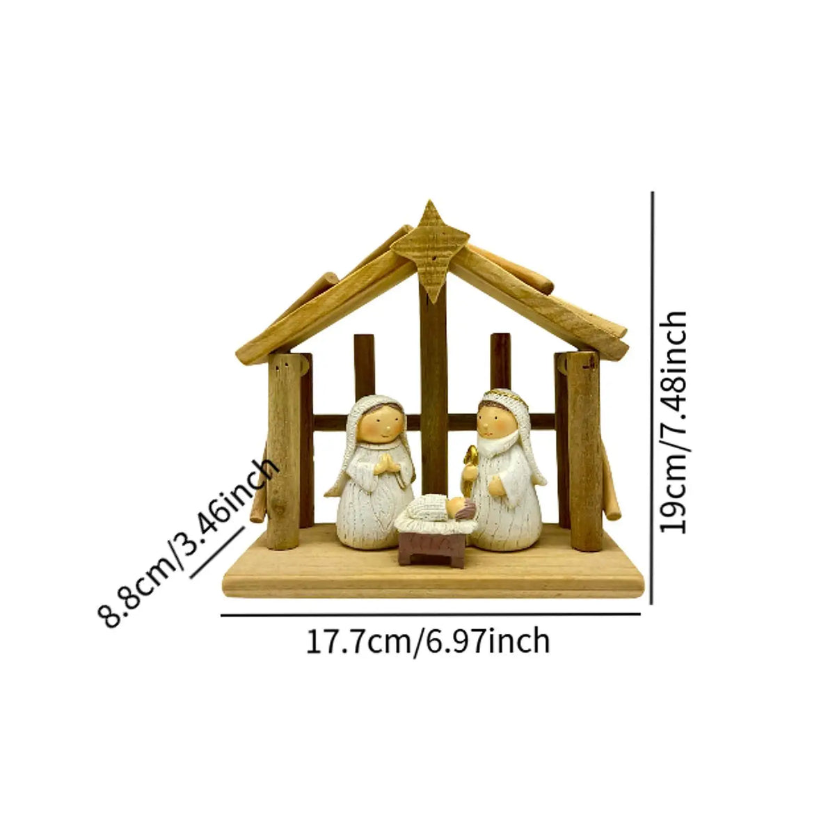 Nativity Scene Figurine – Wood Resin Christmas Manger Statue
