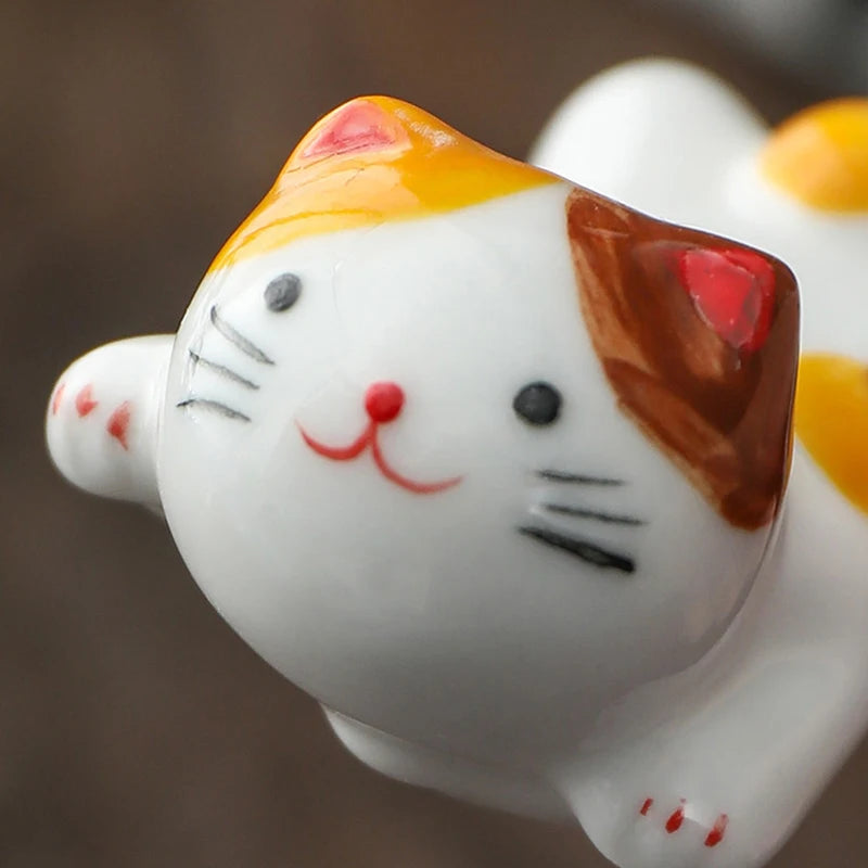 Japanese Ceramic Cat Chopstick Holder & Spoon Rest