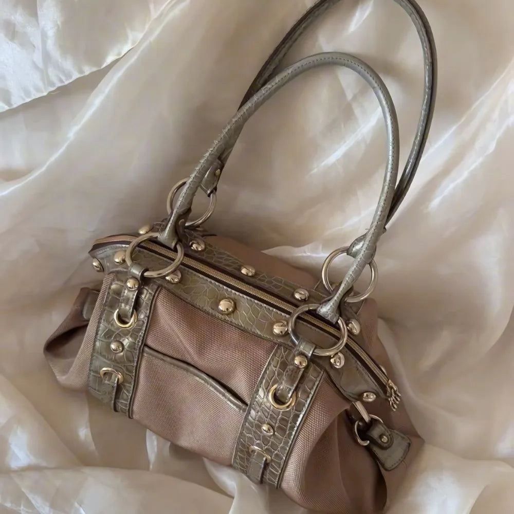 Y2K Patchwork Shoulder Bag | Riveted Large Capacity Tote