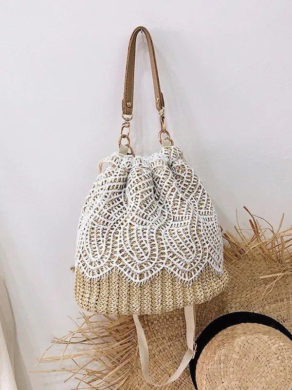 Women's Woven Straw Bucket Bag – Beach Crossbody Handbag