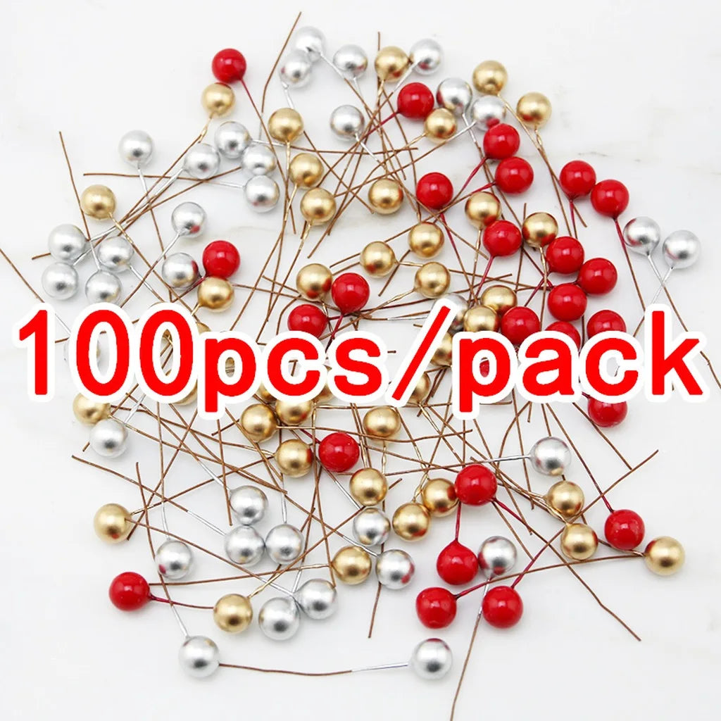 100pcs Mini Berry Picks 6cm Artificial Fruit Christmas Décor