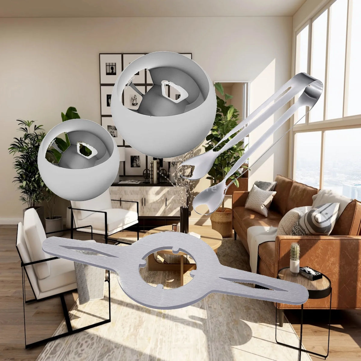 Kesoto Stainless Steel Coffee Ice Ball Stand Set with Clip