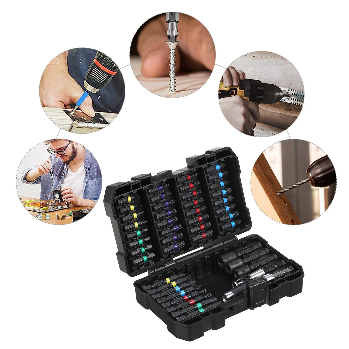 Meterk 15/20/45-Pc Drill & Screwdriver Bit Set with Case