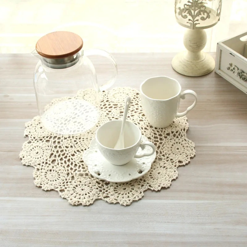 Hand Crocheted Cotton Lace Doily – Vintage Round Table Mat
