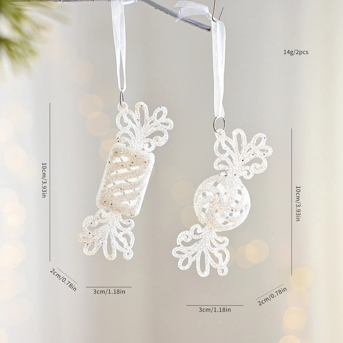 Glittery Christmas Wreath Hanging Ornament – White Plastic