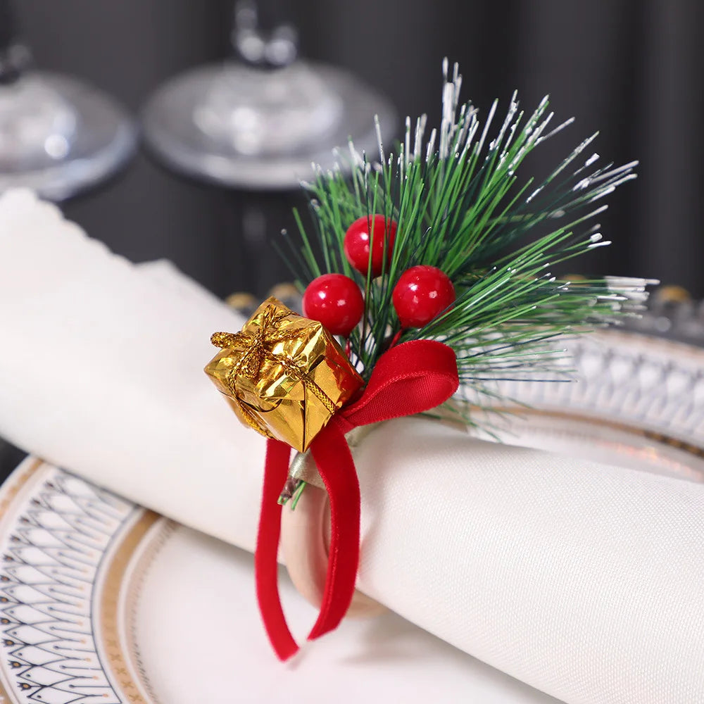 Christmas Napkin Rings – Pine Cone, Bow & Berry Holiday Decor