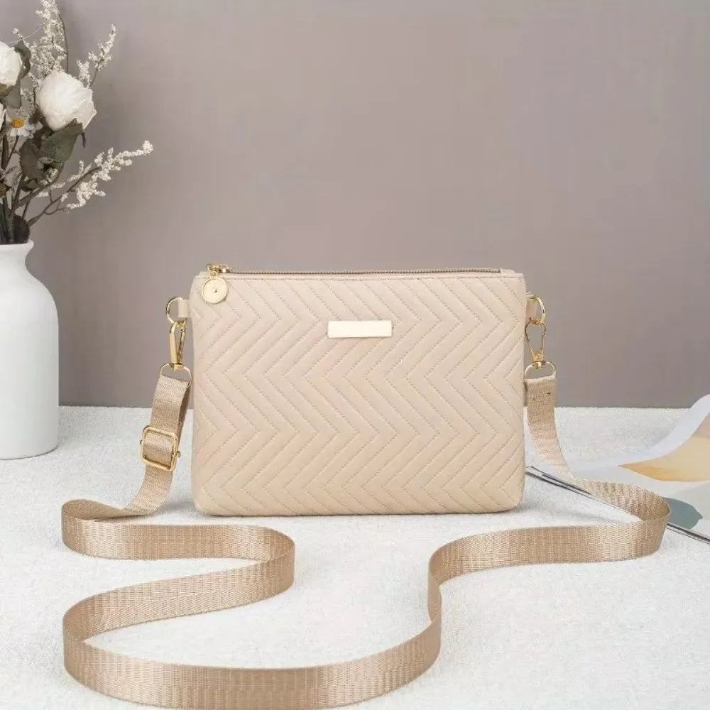 Quilted Women's Crossbody Bag – Wave Pattern PU Shoulder Purse
