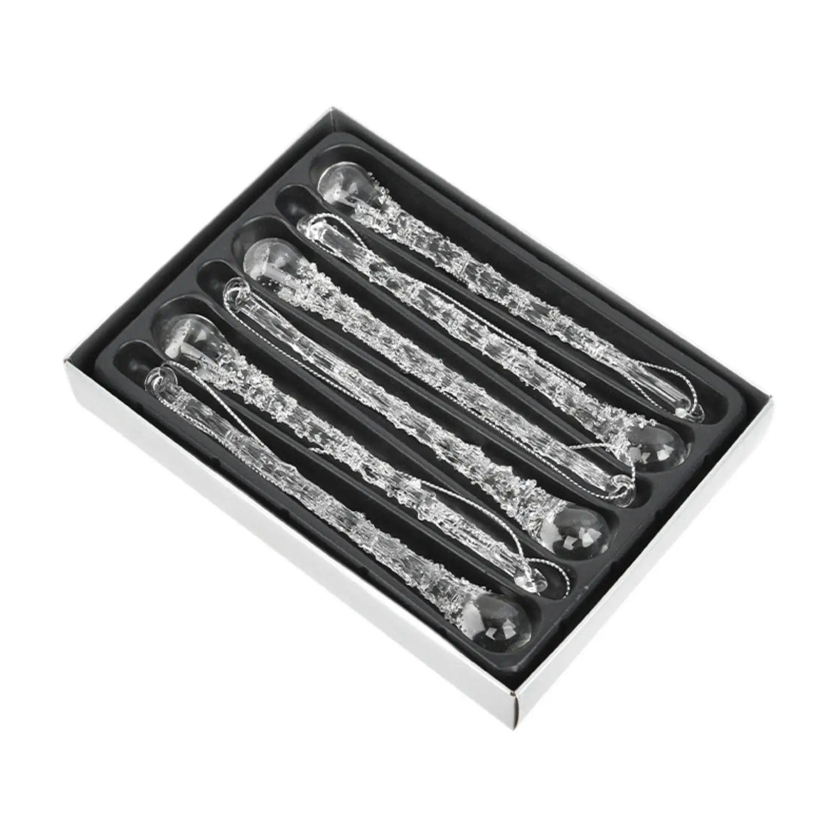 Glass Christmas Icicle Ornaments – Clear Tree Pendants Set of 6