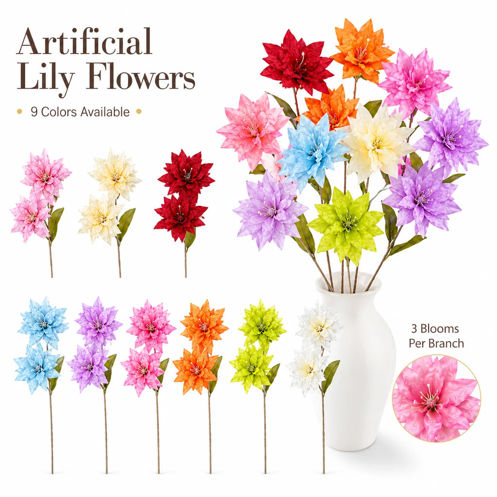 3-Stem Artificial Lily Branches 68cm | Faux Floral Home Decor