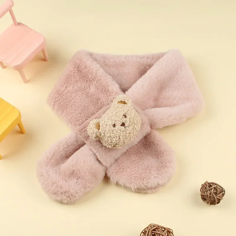 Kids Plush Cartoon Bear Scarf | Soft Faux Fur Baby Neckerchief