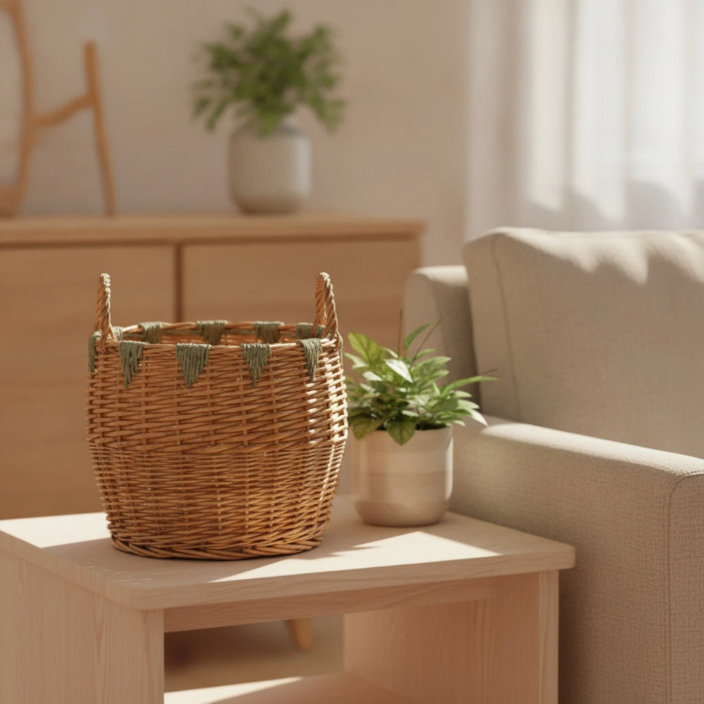 Handwoven Wicker Storage Basket with Handles | Tapered