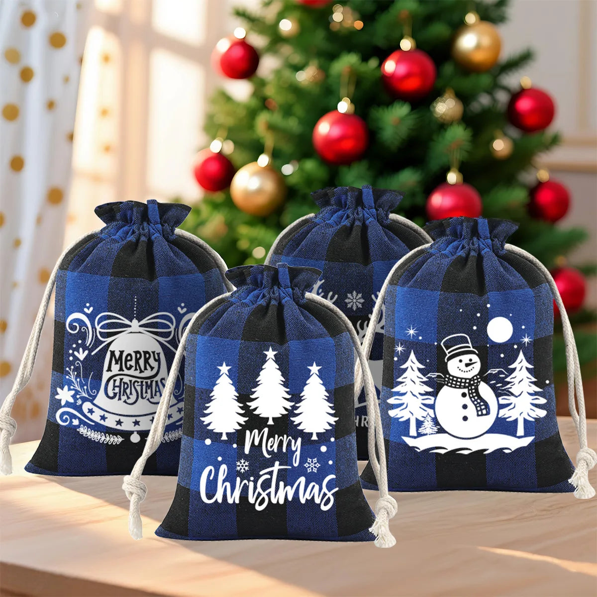 Christmas Plaid Drawstring Bag – Cotton Gift & Candy Bag
