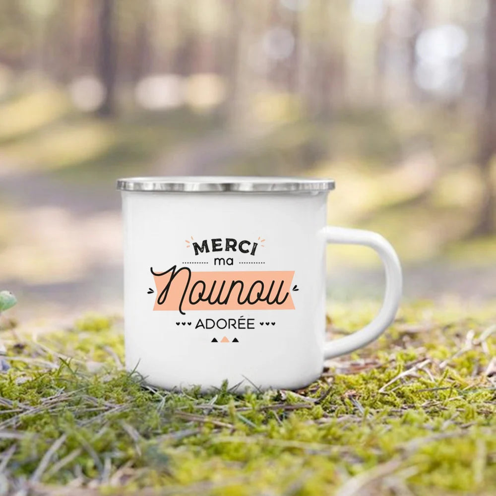 Thank You Nounou French Printed Enamel Mug – Gift Idea
