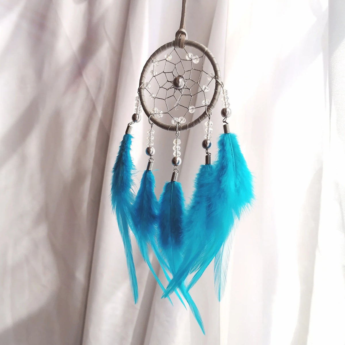 Boho Dream Catcher Ornament – Crystal Beads & Feathers Décor