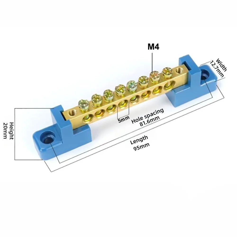 6x9mm Copper Ground Bar 4–12 Hole Insulated Terminal Block