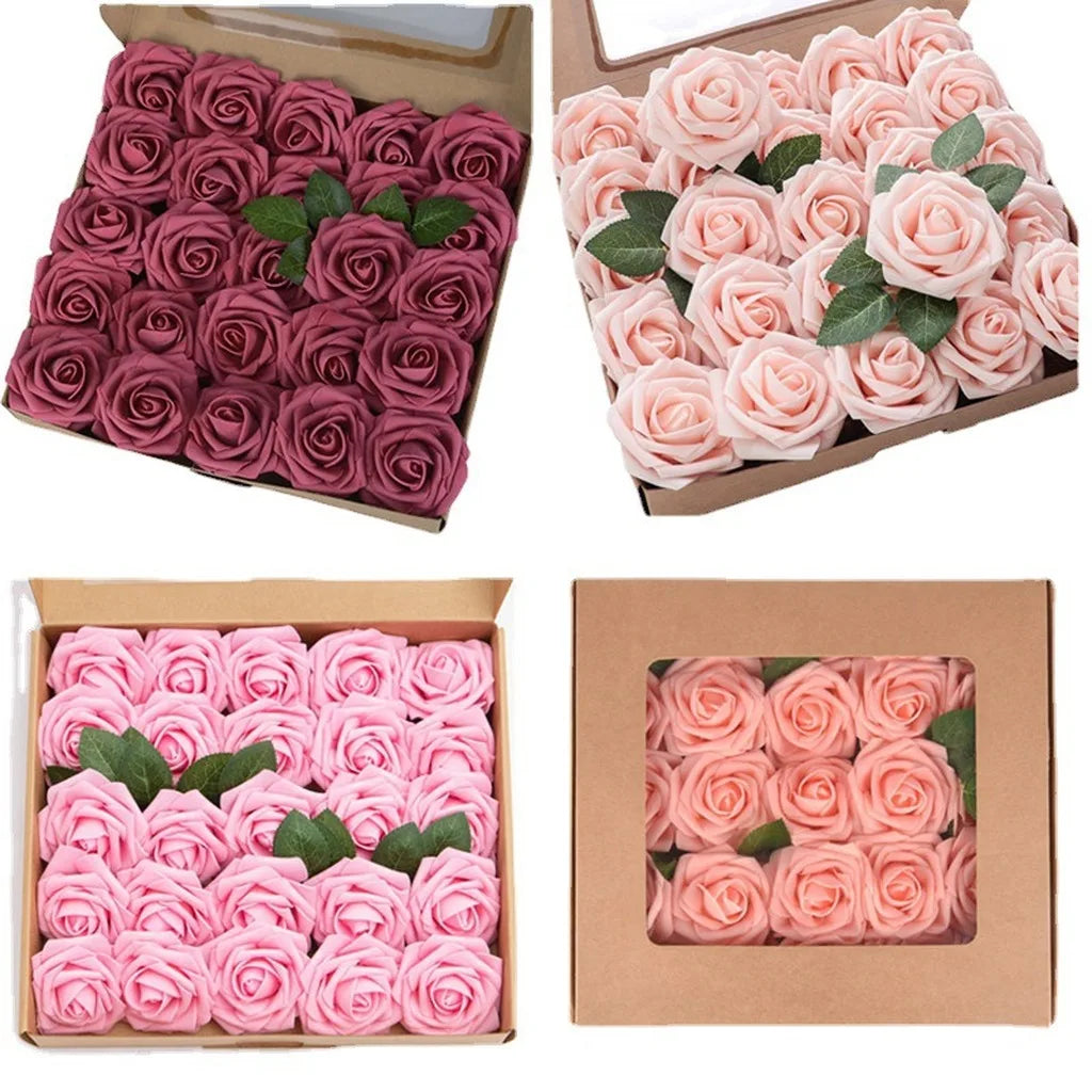25-Piece PE Foam Artificial Roses with Stems – Fake Flower Décor