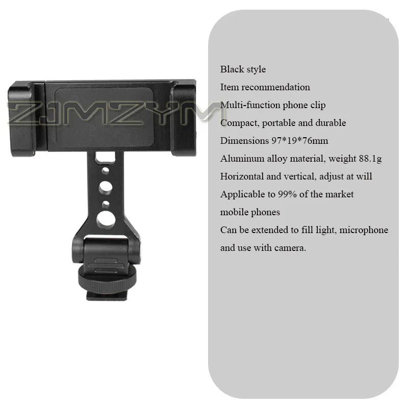 360° Rotating Phone Clip Tripod Mount | 2 Cold Shoes