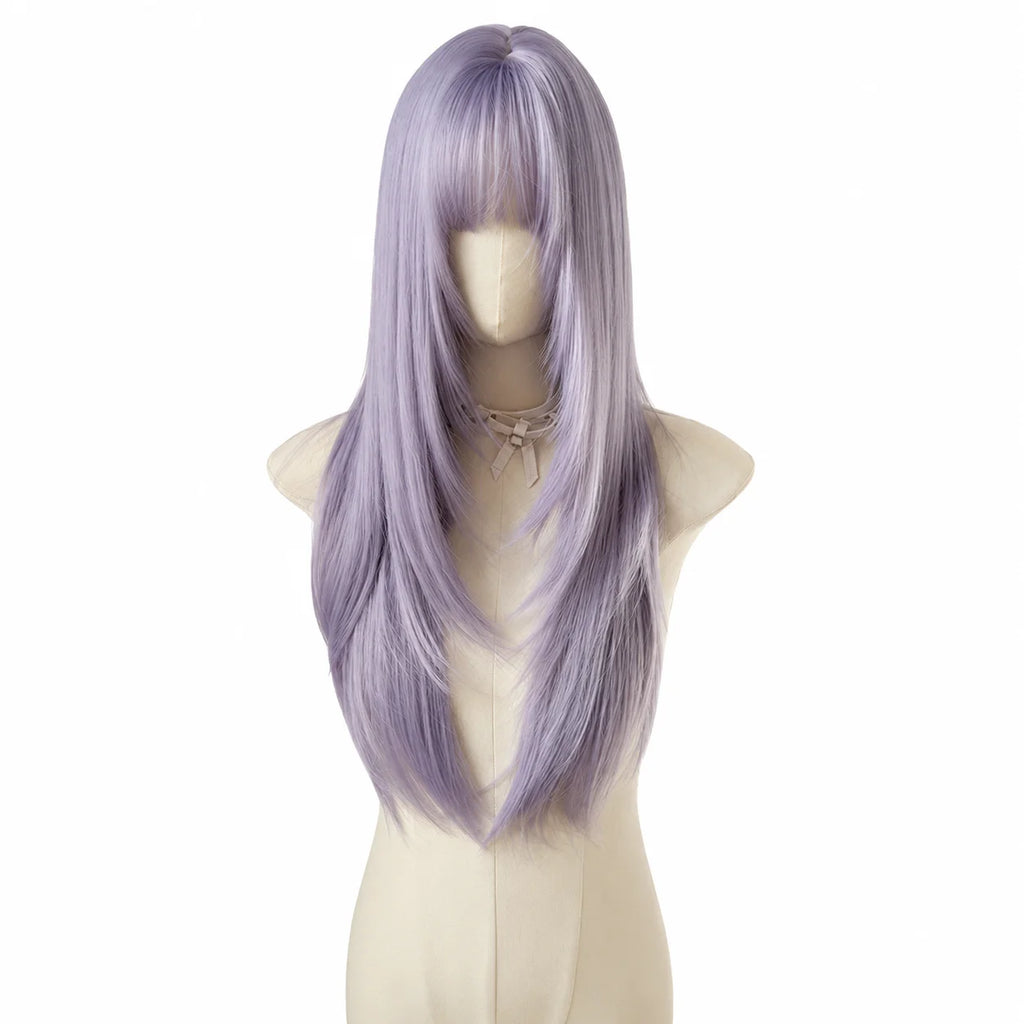 Purple Long Straight Wig – Lolita Blunt Bangs Y2K Cosplay