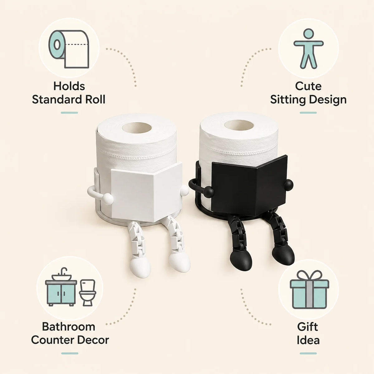 Cute Robot Toilet Paper Holder – Freestanding Countertop Stand