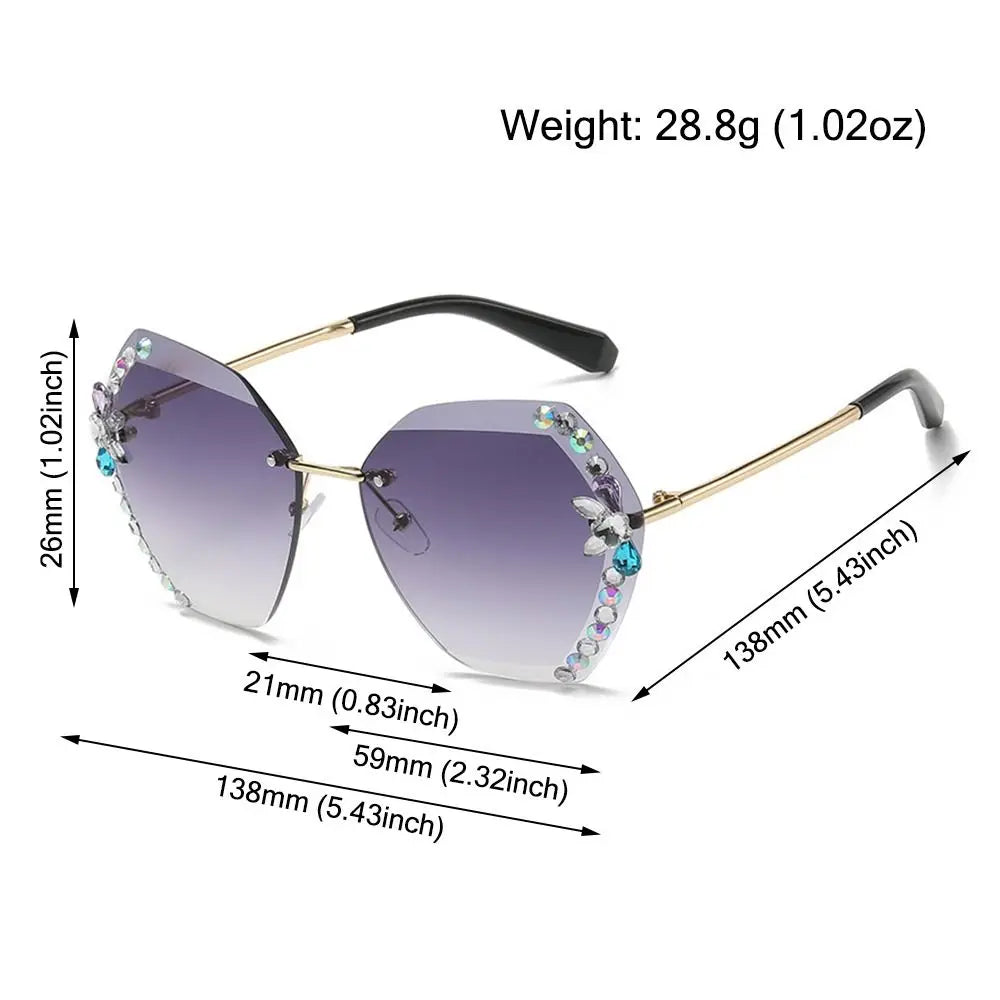 Retro Rimless Rhinestone Sunglasses – UV Protection Women