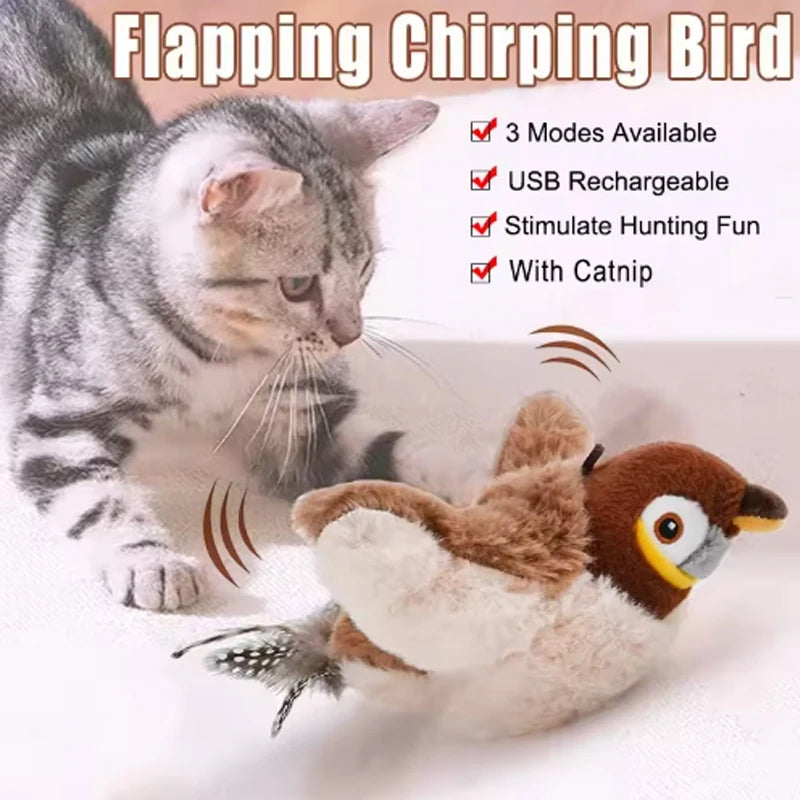 Flapping Shaky Bird Cat Toy – Plush Simulated Sparrow