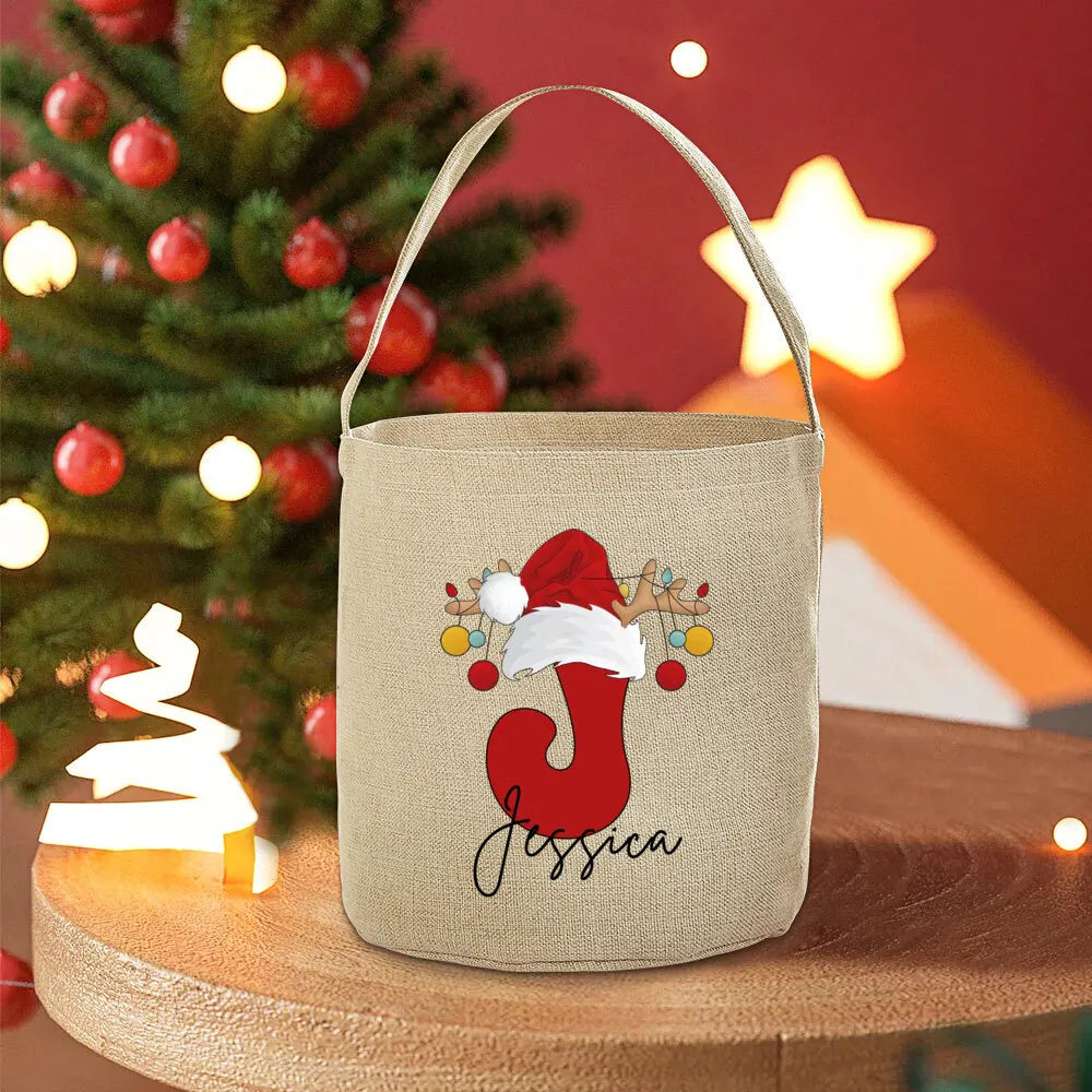 Personalized Name Christmas Santa Sack Tote Bag for Kids