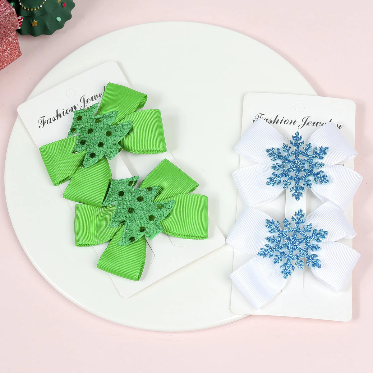 2-Pack Christmas Bow Hair Clips – Santa Snowflake Hairpins