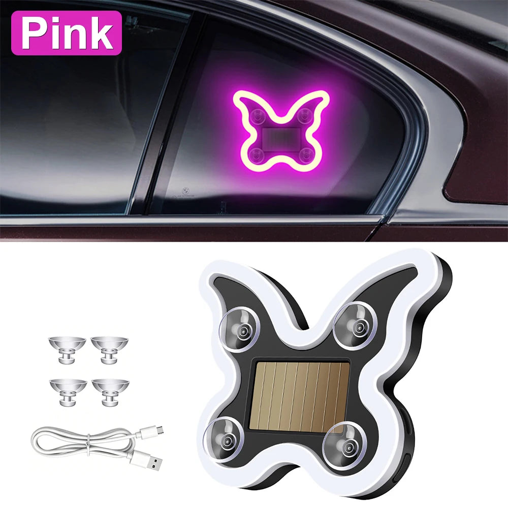 Solar Butterfly Car Ambient Light | 6 Modes, Dual Charging