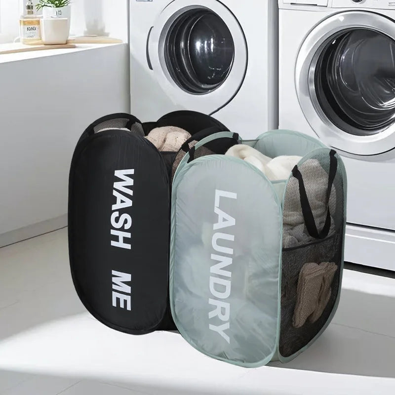 Collapsible Pop-Up Mesh Laundry Hamper with Carry Handles