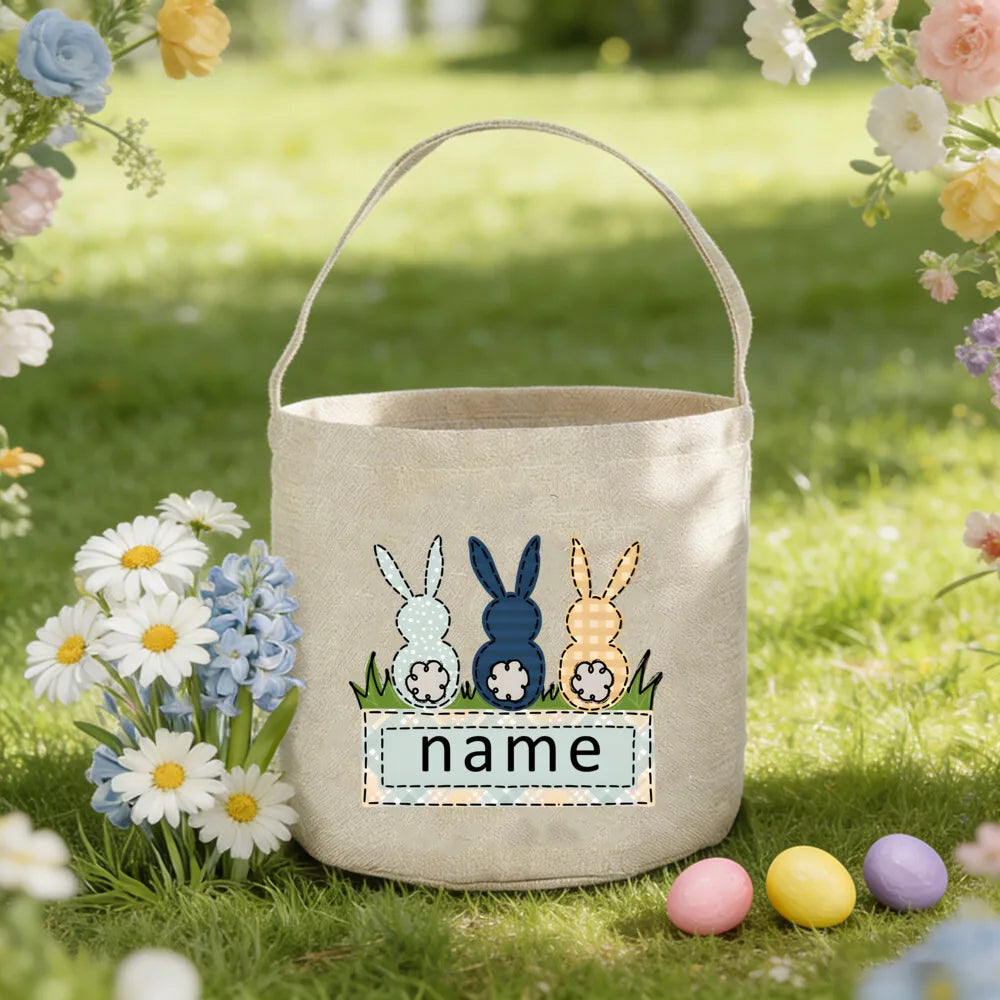 Personalized Easter Basket with Name – Kids Bunny Egg Hunt Bag