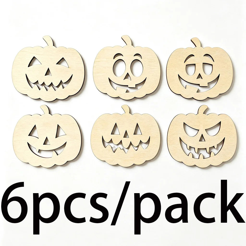 Halloween Wooden Pumpkin Hollow Pendants – 6-Piece Set