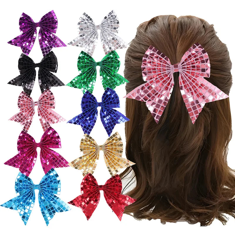 12-Pack Sequin Bow Hair Clips – Sparkly Duckbill Clips for Girls
