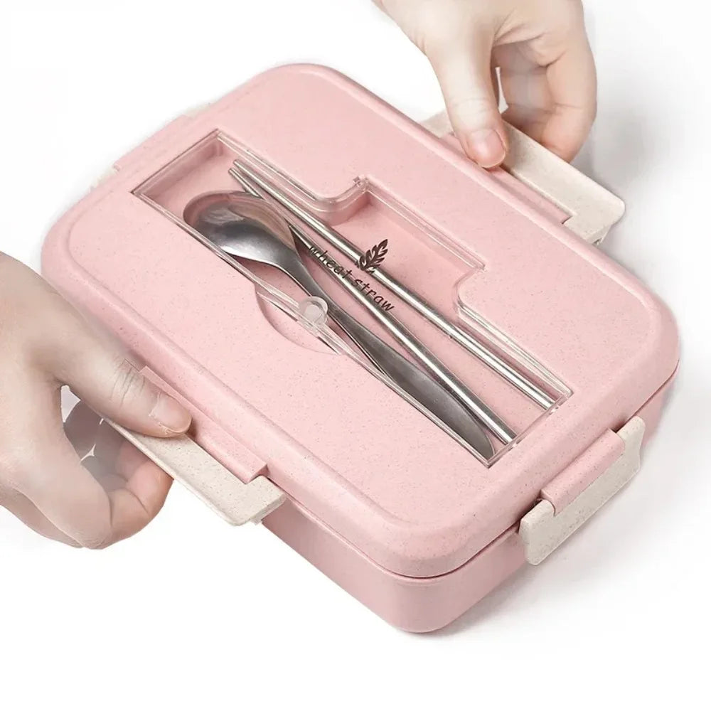 Wheat Straw Bento Lunch Box with Spoon & Chopsticks