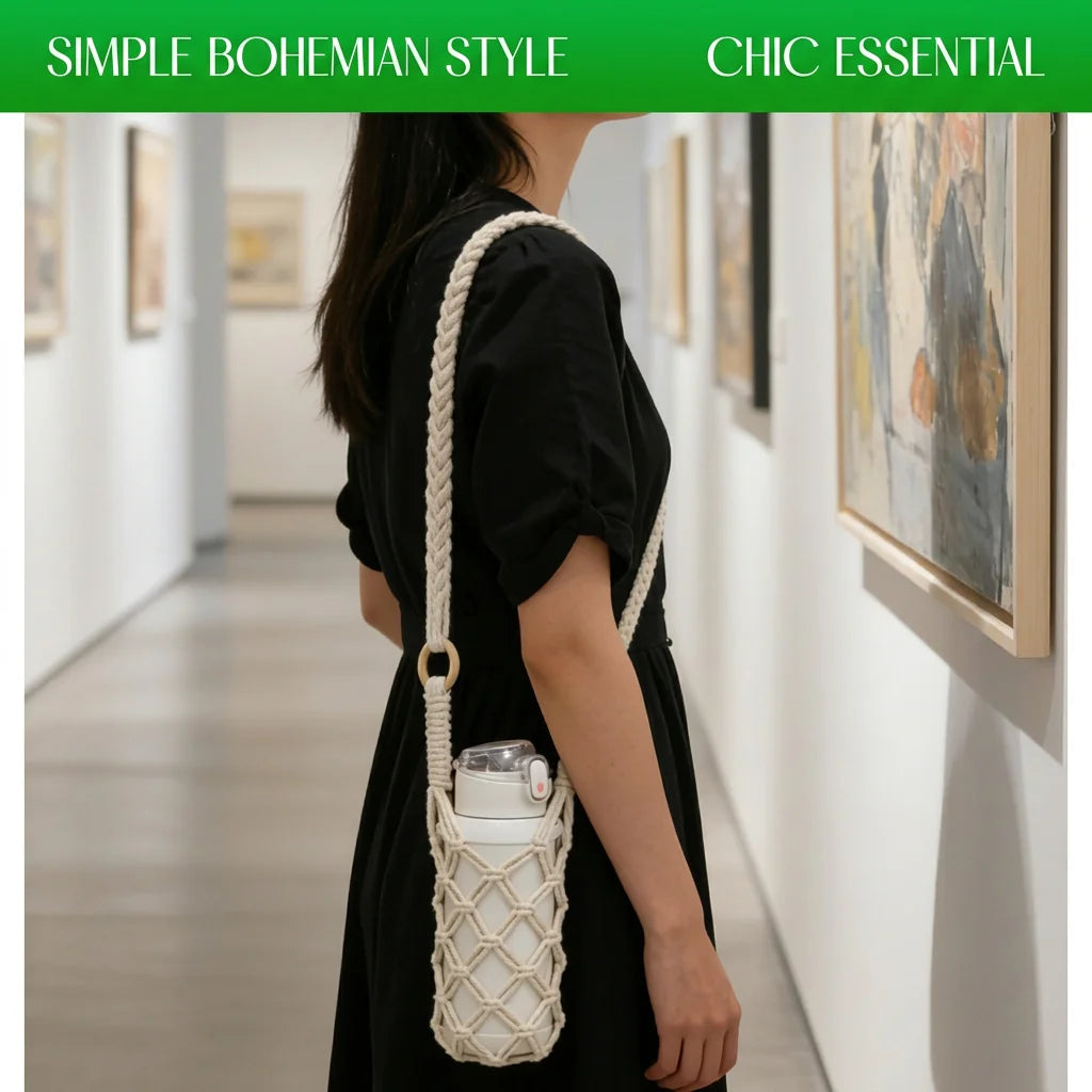 Bohemian Cotton Rope Water Bottle Carrier – Crossbody Bag