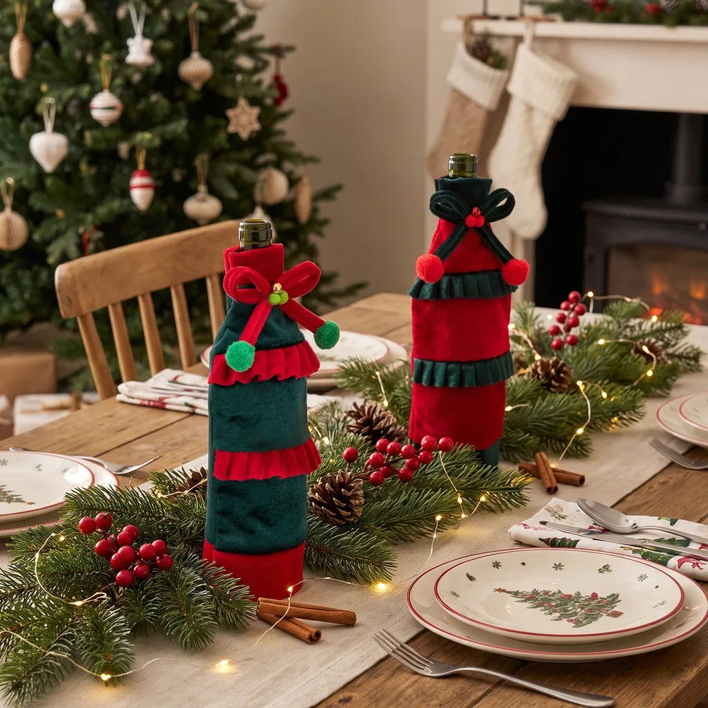 Christmas Wine Bottle Cover – Velvet Festive Holiday Décor
