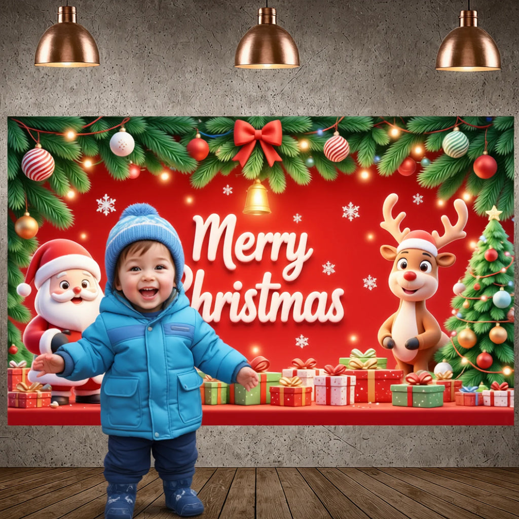 Christmas Backdrop Red Bow & Tree Holiday Banner 180x110cm