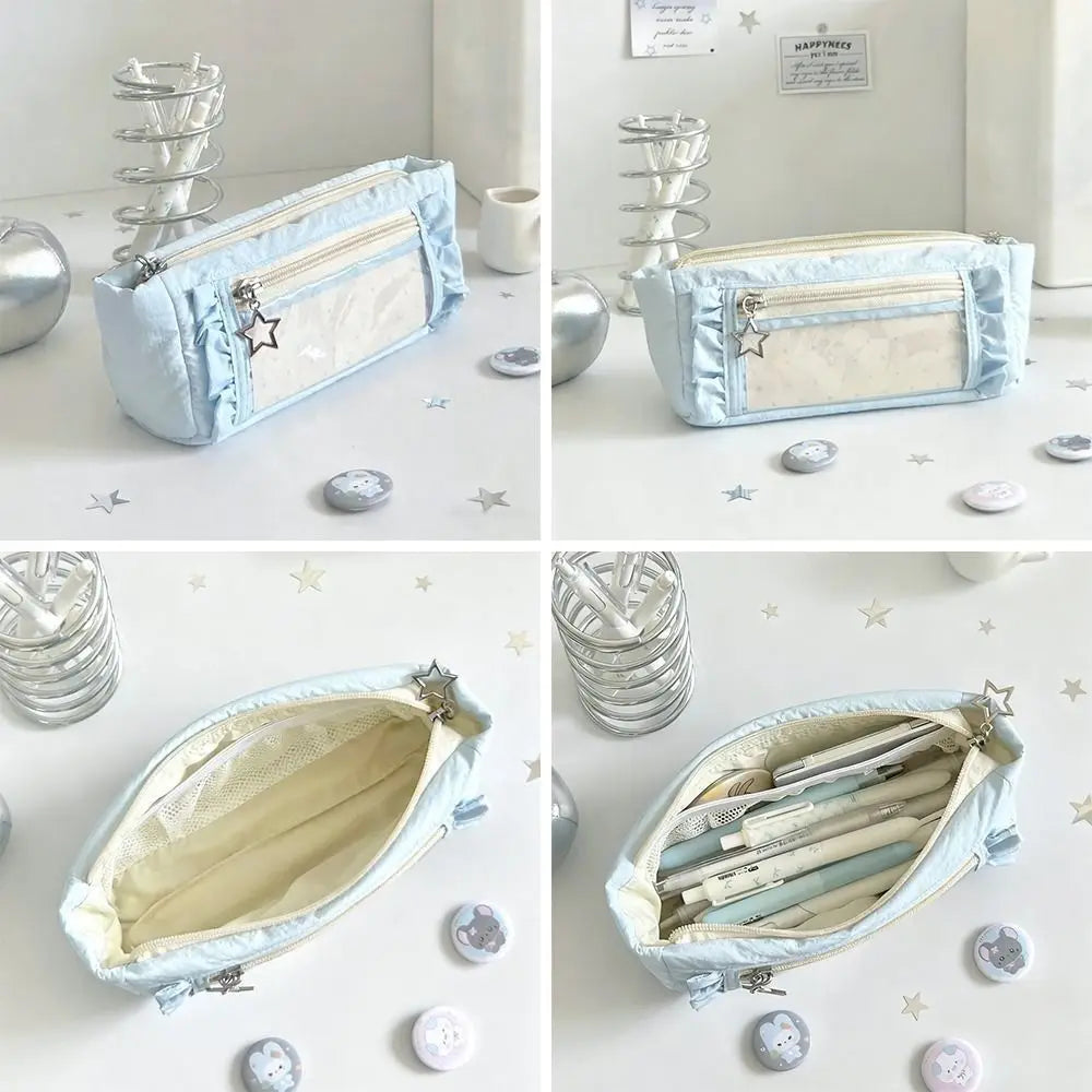 Large Capacity Transparent Window Pencil Case & Pen Bag