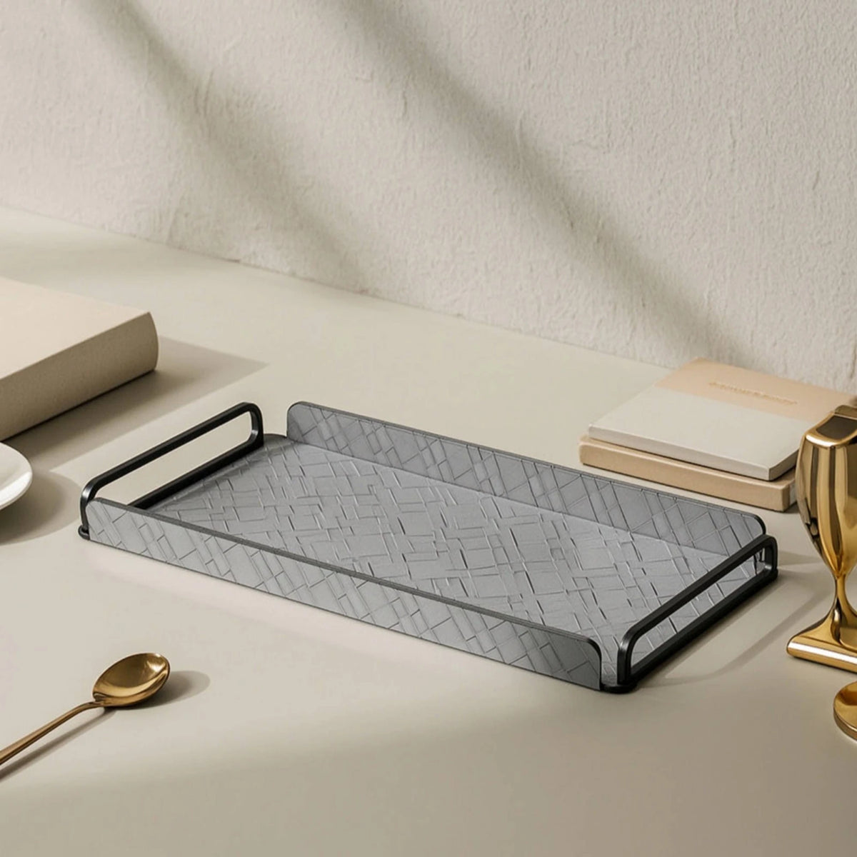 Woven Geometric Serving Tray with Handles | Modern Home Décor