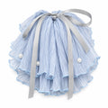 Blue Ruffle Bow Hair Clip with Pearl Decor | Elegant Barrette