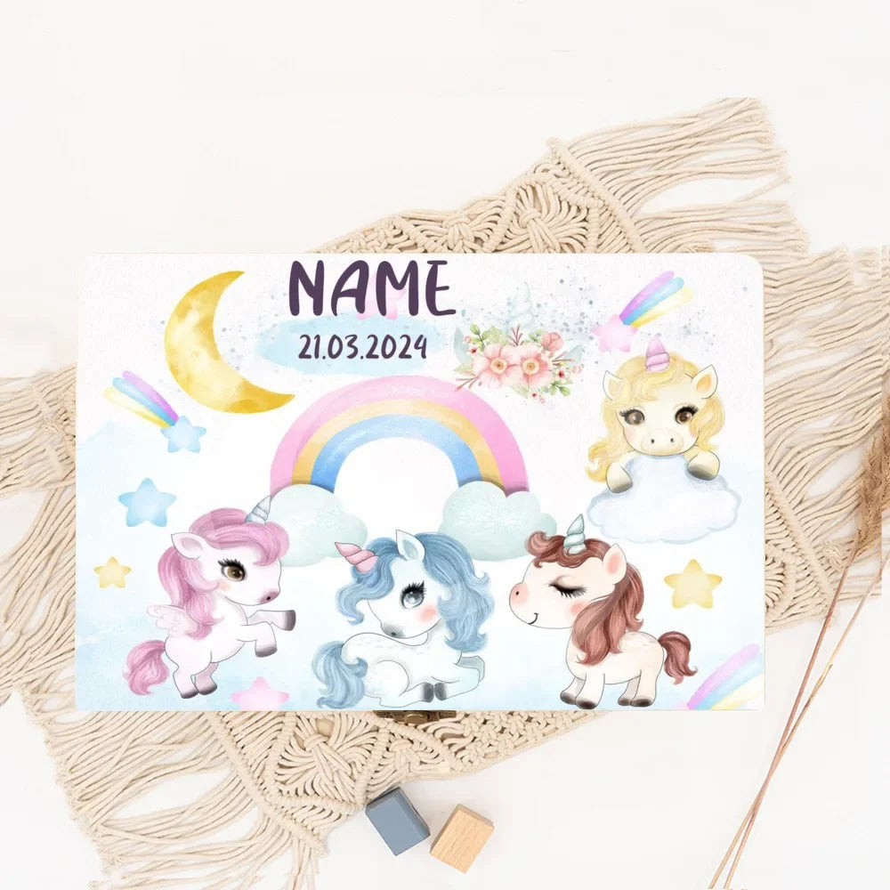 Personalized Unicorn Wooden Baby Memory Keepsake Box