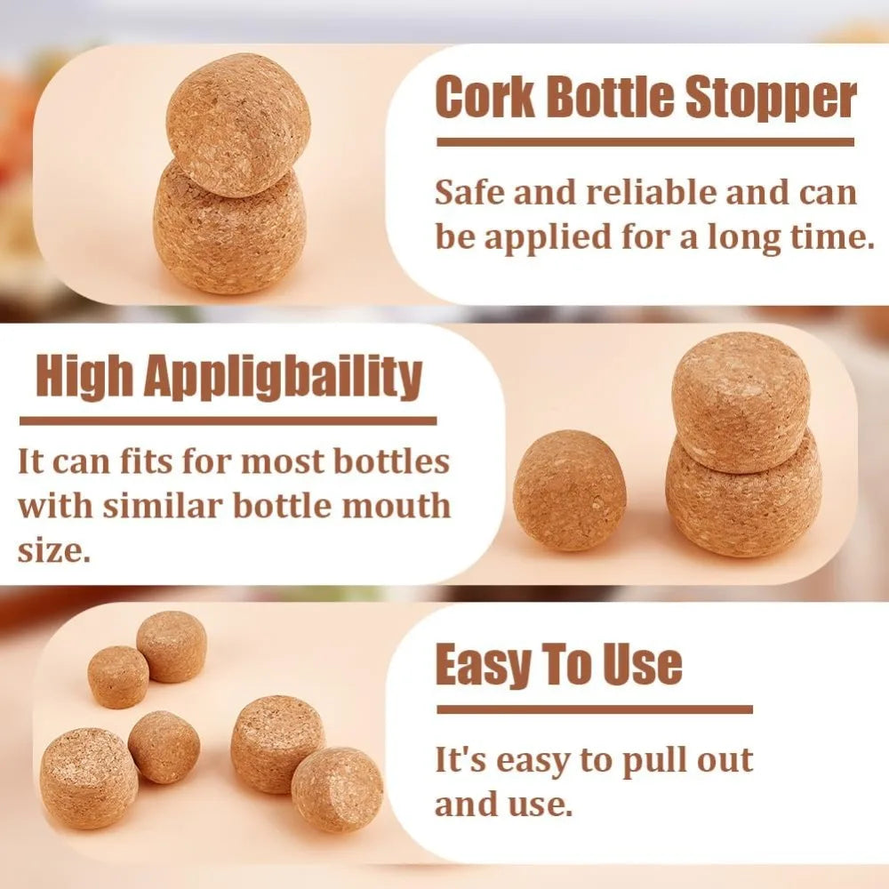 12-Piece Wooden Tapered Cork Bottle Stoppers – 3 Sizes