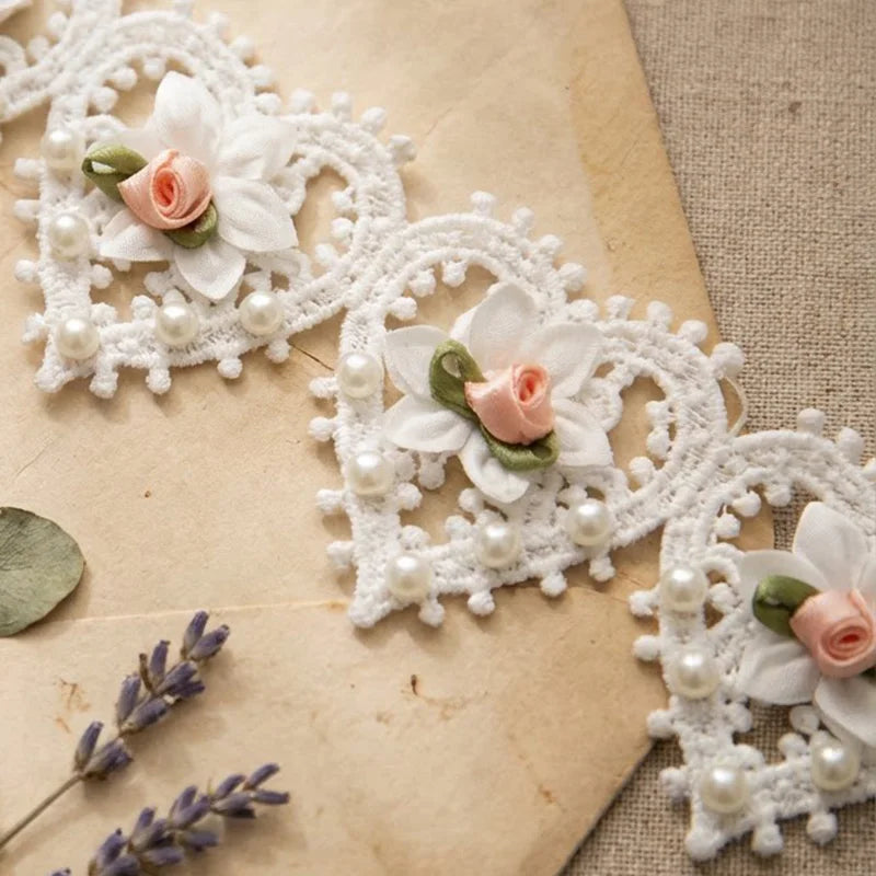 White Heart 3D Rose Lace Trim 91cm – Wedding & DIY Fabric