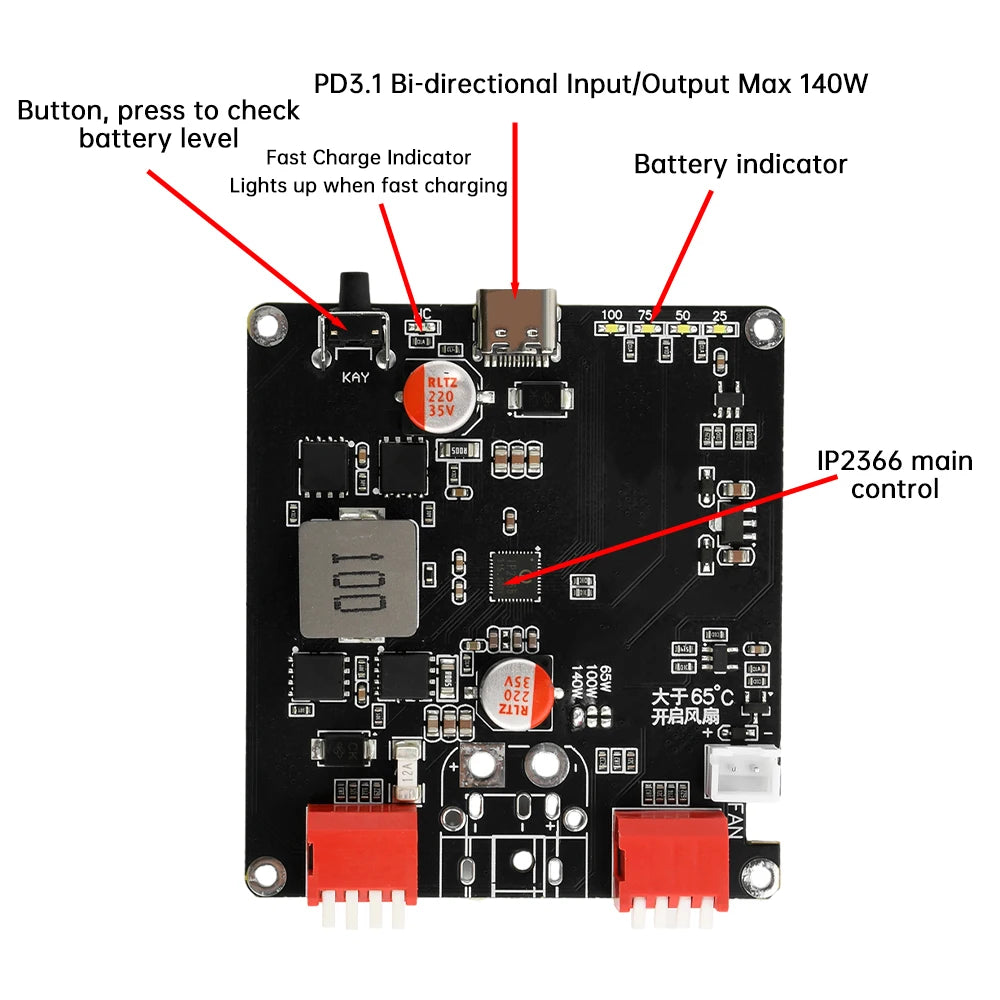 140W IP2366 Bidirectional Fast Charging Module | 2-6S Li Battery