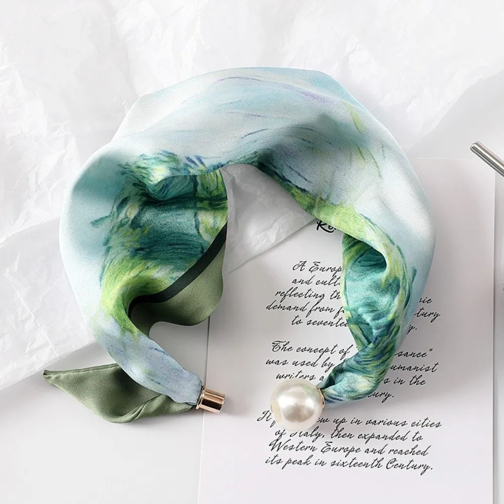Pearl Buckle Printed Neck Scarf – Lightweight Women's Neckerchief