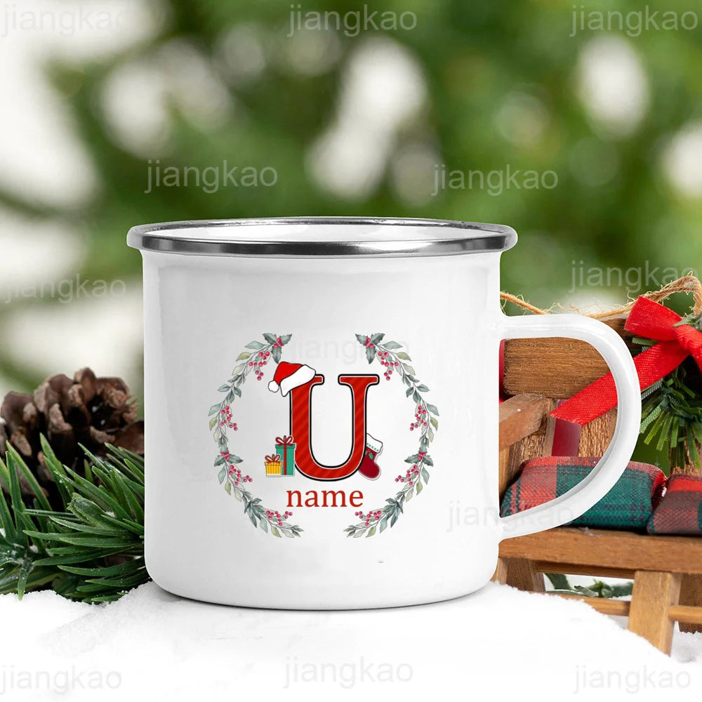 Personalized Initial Christmas Enamel Mug | Xmas Gift