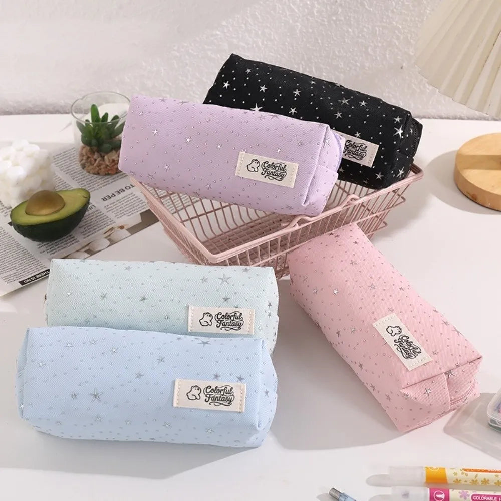 Large Canvas Pencil Case – Star Print Stationery Organizer Bag