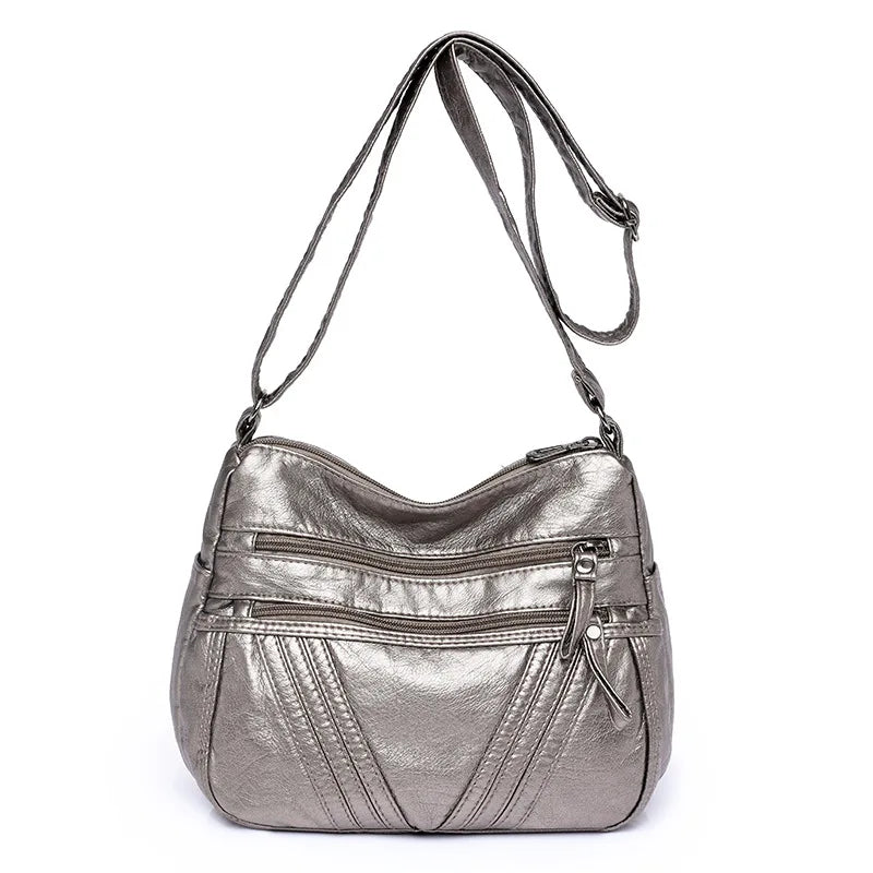 Women's Washed PU Leather Large Crossbody Shoulder Bag