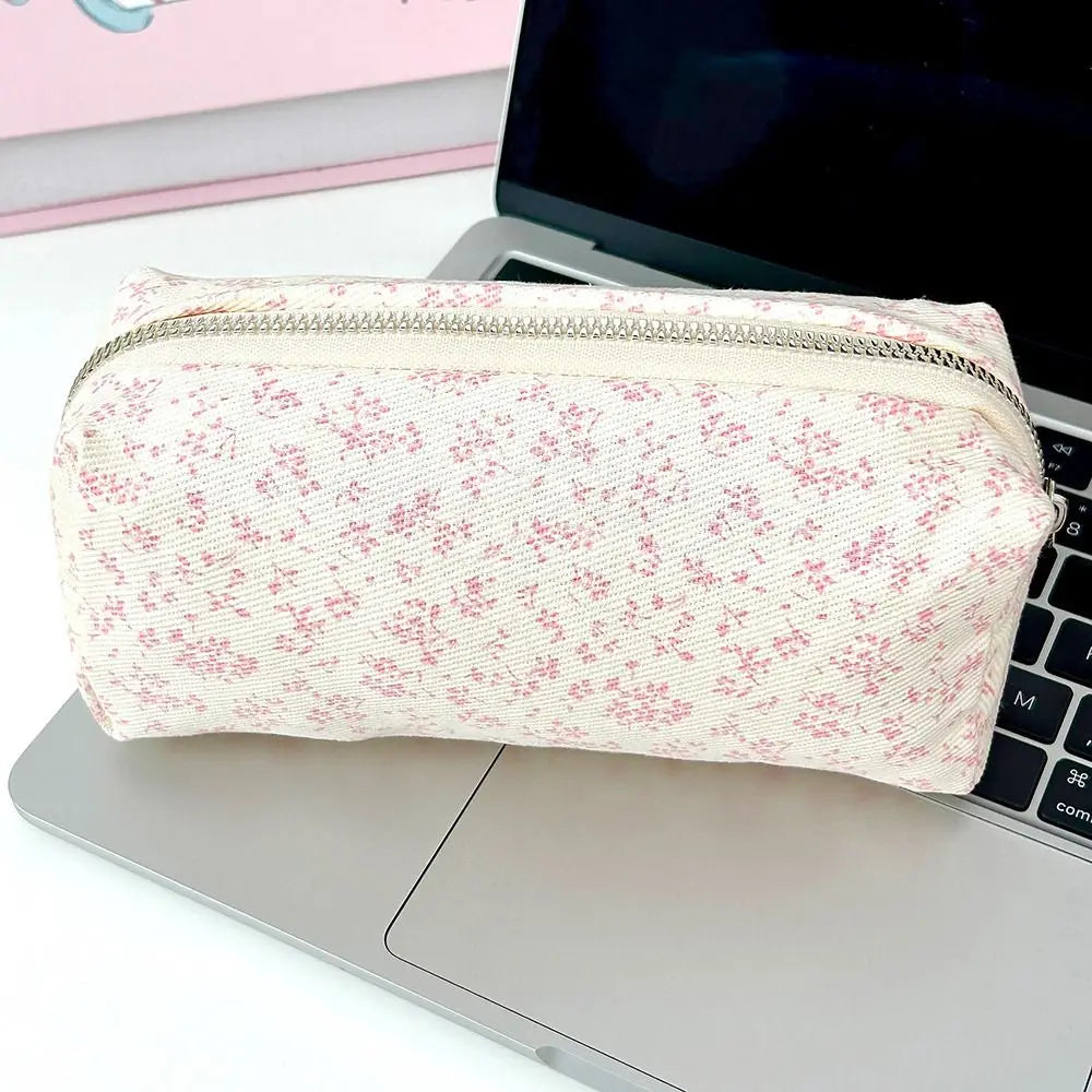 Floral Canvas Pencil Case – Large Capacity Pen Bag